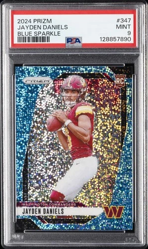2024 PANINI PRIZM BLUE SPARKLE #347 JAYDEN DANIELS ROOKIE RC 34/96 PSA 9