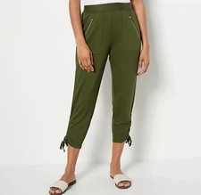 Susan Graver Weekend Crop Pants With Ruching Detail 4X Olive Green A397314 NEW