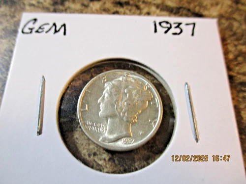 1937 MERCURY DIME GEM BU   FROM ORIGINAL ROLL     WX