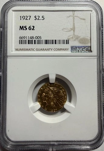 1927 Gold $2.50 Indian Head Gold Quarter Eagle - NGC MS 62