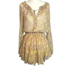 • LoveShackFancy silk mini dress yellow floral xsmall