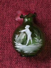 ANTIQUE MARY GREGORY GREEN HAND/BLOWN  &PAINTED SMALL VASE