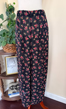 Vintage 90s Express Compagnie Internationale Sheer Wide Leg Black Floral Pants M
