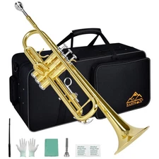 Bb Trumpet Standard Set in Gold - Carrying Case, Mouthpiece & Cleaning Kit