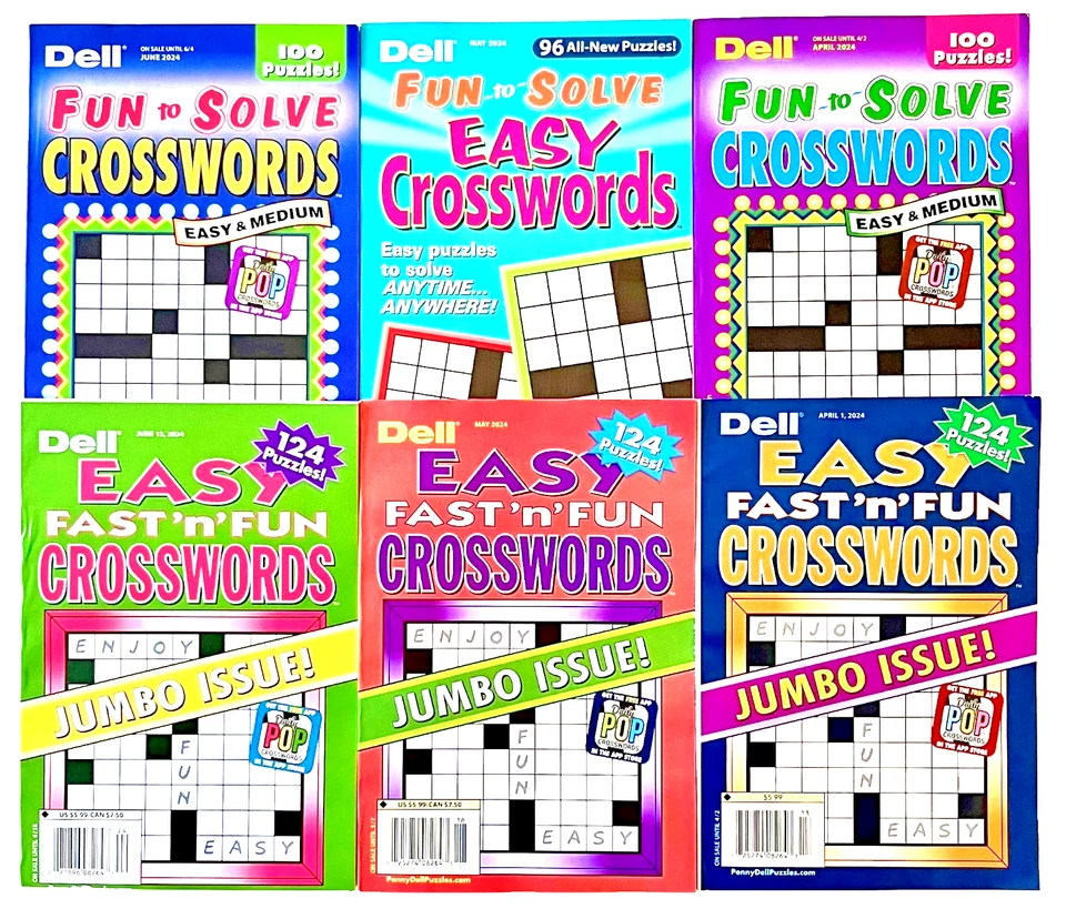 NEW Lot 6 Penny Press Dell Easy Fast Fun To Solve Jumbo Crossword Puzzle Books Foto 2 de 2