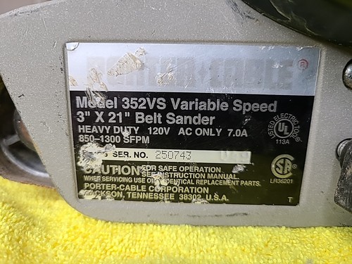 Porter Cable 352vs Belt Sander 3x21 Variable Speed Good Used GUC - Picture 3 of 13
