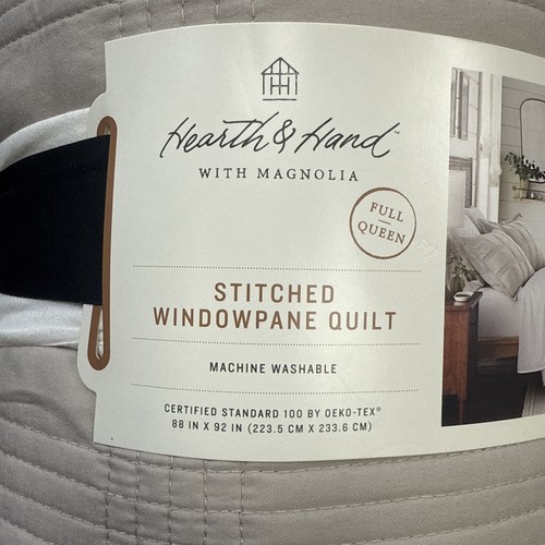 Full/Queen Grid Stitched Quilt Taupe/Green/Cream - Hearth & Hand with Magnolia - Picture 3 of 4