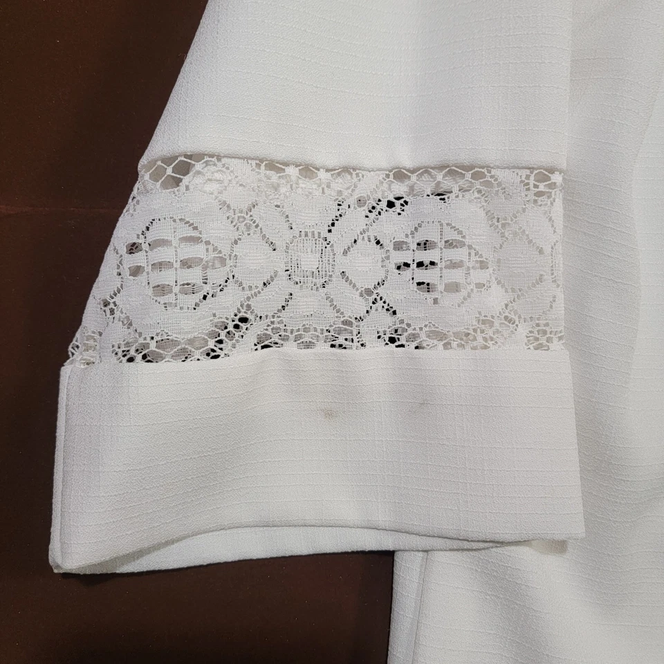 Camisa de Boda Hawaiana Vintage Iolani Beau Tiki Blanca 100% Poliéster Encaje Talla L Foto 4 de 4