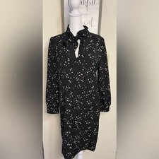 Gap Women’s Black Stars Print Long Sleeve Tie Front Dress Size Medium