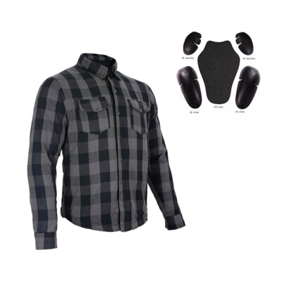 Men's Black & Gray CE Armor Protection Cotton Shirt Biker Riding Shirts ...