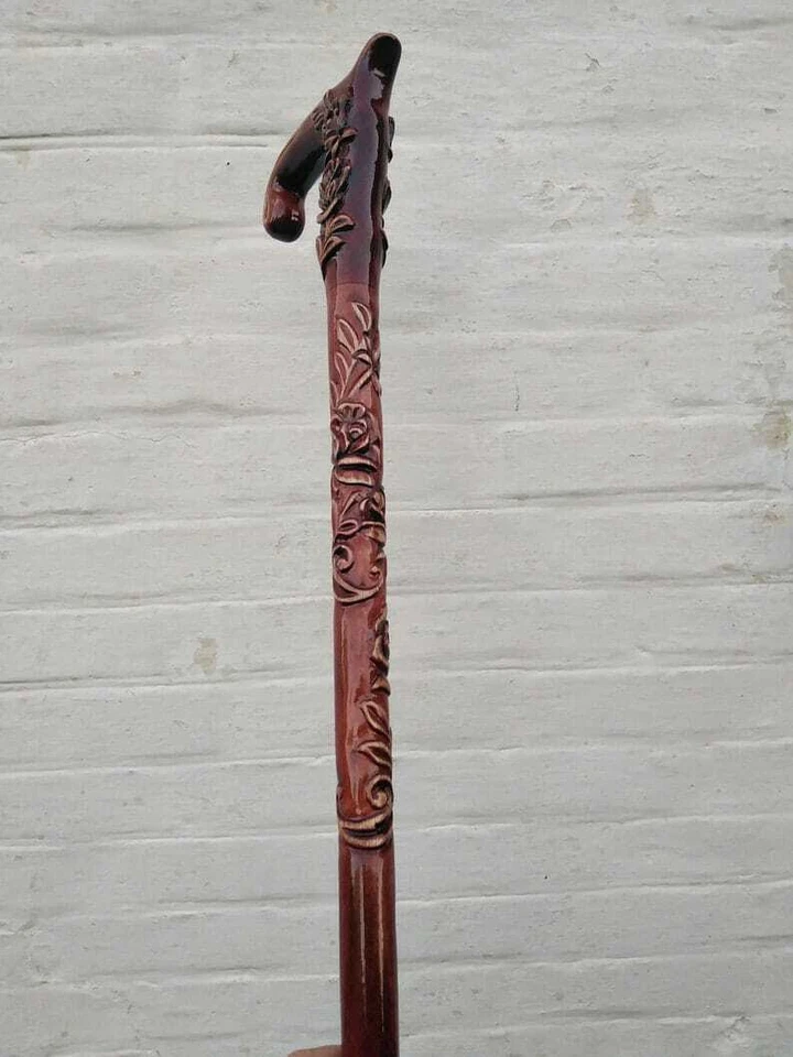 Canne De Marche Pour Femme Design En Bois Sculpté À La Main - Photo 3/4