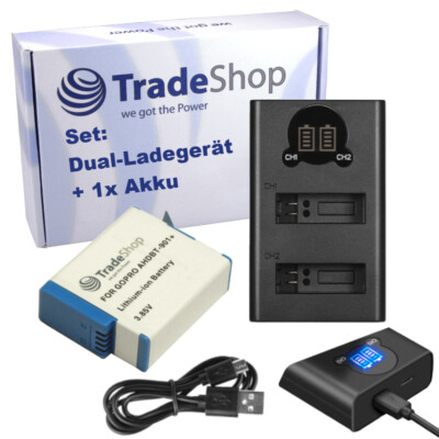 Set: Dual LCD LADEGERÄT + AKKU für GoPro Hero 9 10 11 Black AHDBT 901 ADBAT 001