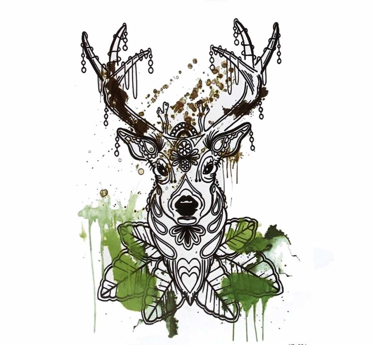 Temporäre Tattoos Geometrischer Hirsch – 1 Blatt, Schwarz/grau, Wasserfest, Für Damen & Herren