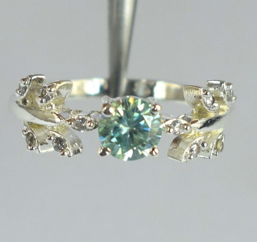 1.28 Ct Green Diamond Solitaire 6 x 6 mm Round Cut Certified Ring See Video - Picture 3 of 8