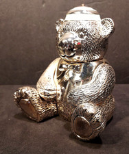 Reed And Barton Silverplated Teddy Bear Bank Green Striped Beanie with Bow Tie
