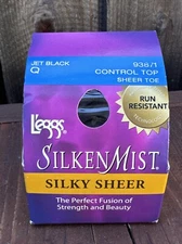 Vintage NIB L'eggs Silken Mist Sheer Pantyhose Control Top Size: Q Jet Black