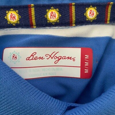 Ben Hogan Shirt Mens Medium Blue Striped Short Sleeve Golf Polo