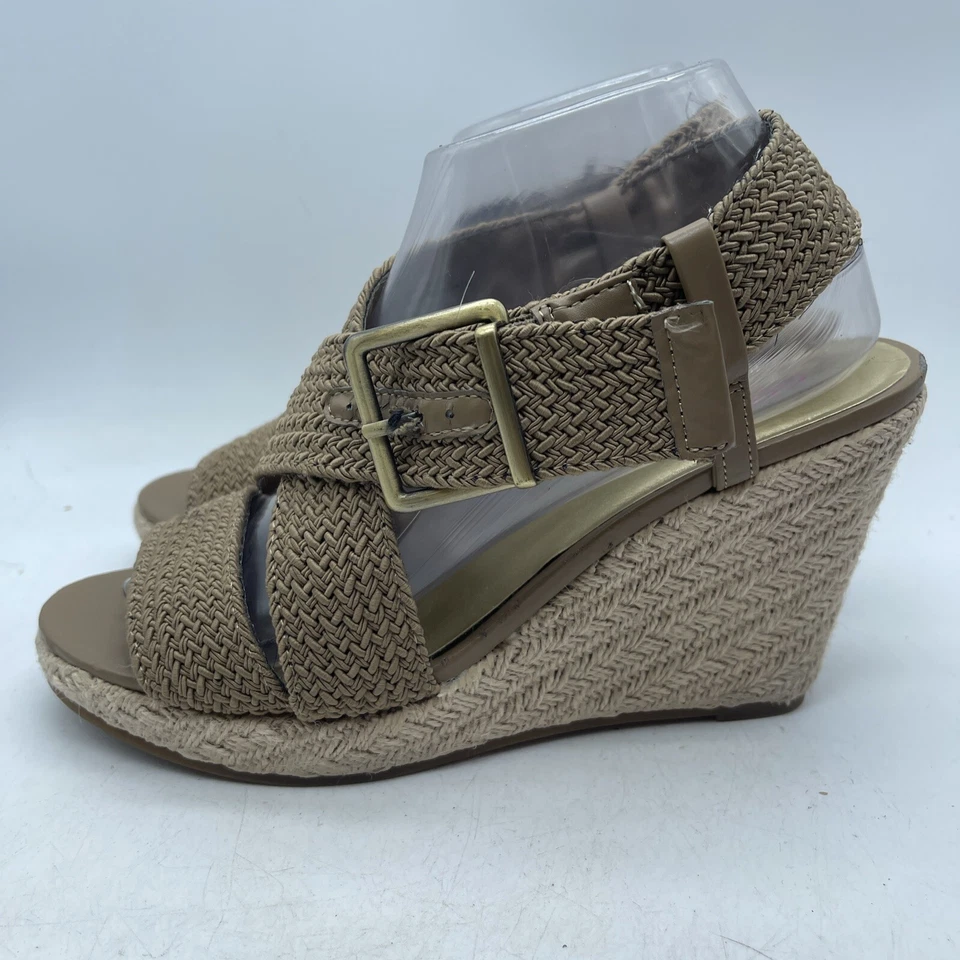 Sandalias Connie para mujer 8,5 M correa al tobillo punta abierta tacones de cuña alpargata marrón Foto 4 de 4