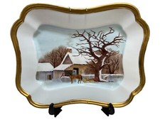 Hazel Hyde Wall Hanging Platter Amish Sleigh Snowy Homestead Scene 15"x12"