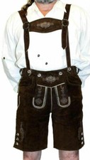 30" to 56" Leather Lederhosen Brown Oktoberfest Shorts Men German Bavarian Pants