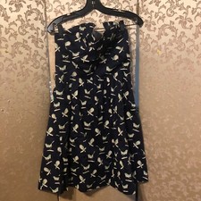 Anthropologie Porridge Blue Green Bird Strapless Dress Size 6