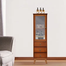 Bamboo Storage Cabinet Single-door Cupboard Freestanding with Drawers Durable