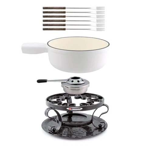 Swissmar Lugano 9 Piece Cast Iron Fondue Set - Matte White