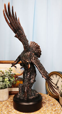 Large Wings of Glory Bald Eagle Diving Towards Mountain Statue With Base 17''H