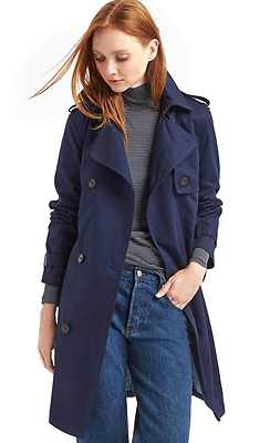 NWT Gap New Classic Trench Coat, True Indigo (Navy), sz Small, S