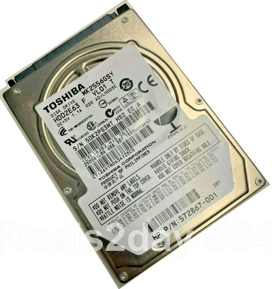 Toshiba MK2556GSY 250GB 7.2K RPM 3Gb/s 16MB 2.5" SATA Hard Drive (MK2556GSY) - Image 2 of 4