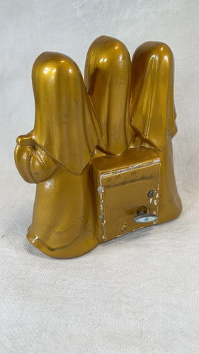 Vtg 3 Gold Nun Figurine Ceramic Bisque Wind Up Music Box / Dominique Japan Video - Video 1 of 1