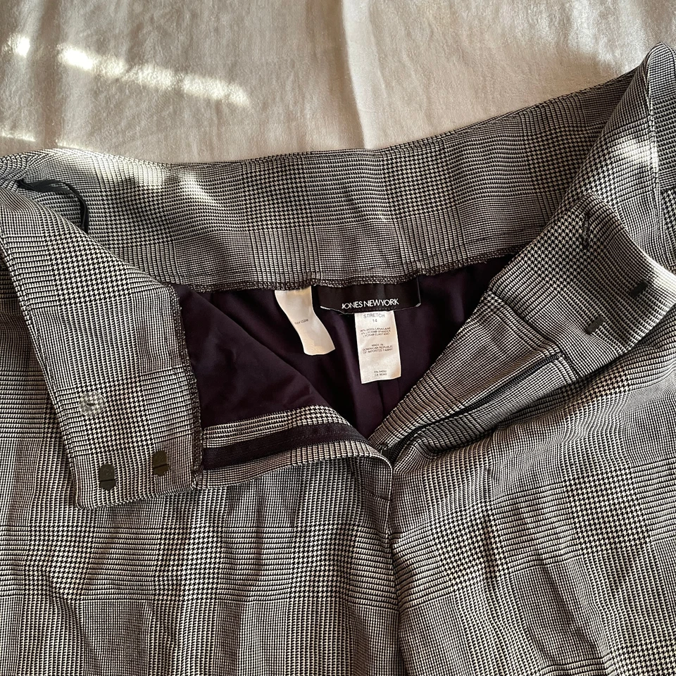 Jones New York - Cuadros Negro Blanco - Pantalones Pantalones Plisados - Elástico 14 - Etiquetas Nuevas Foto 2 de 4