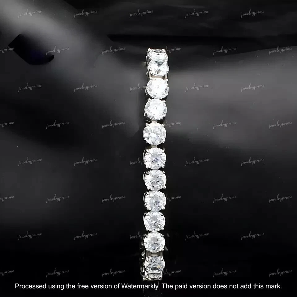 Brazalete de tenis de diamantes de 5 mm de corte redondo de 15 quilates enchapado en oro blanco de 14 quilates Foto 3 de 3