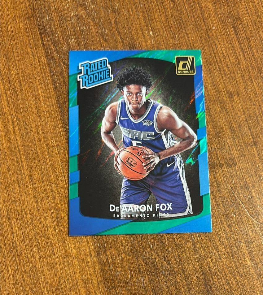 De'Aaron Fox 2017-18 Donruss Rated Rookie Green Flood Kentucky Kings Spurs RC