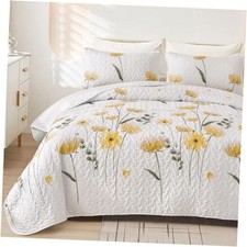 Quilt Set Cute Floral Bedspread Coverlet Flower Quilts Microfiber Queen Yellow