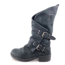 Coolway Alida Black Leather Moto Boots Womens Size 7 EUR 38 Biker Buckle Spain