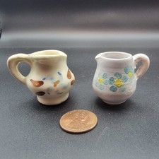 Two Vintage Ceramic Miniature Pitchers Floral Designs 1.25 in tall
