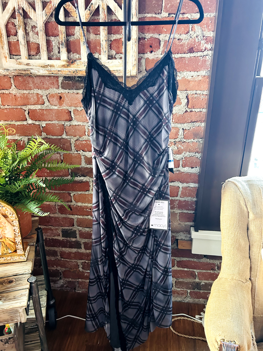macy's grey dress Seni & Cade Gray Plaid Lace Slip NWT XL modestfashion