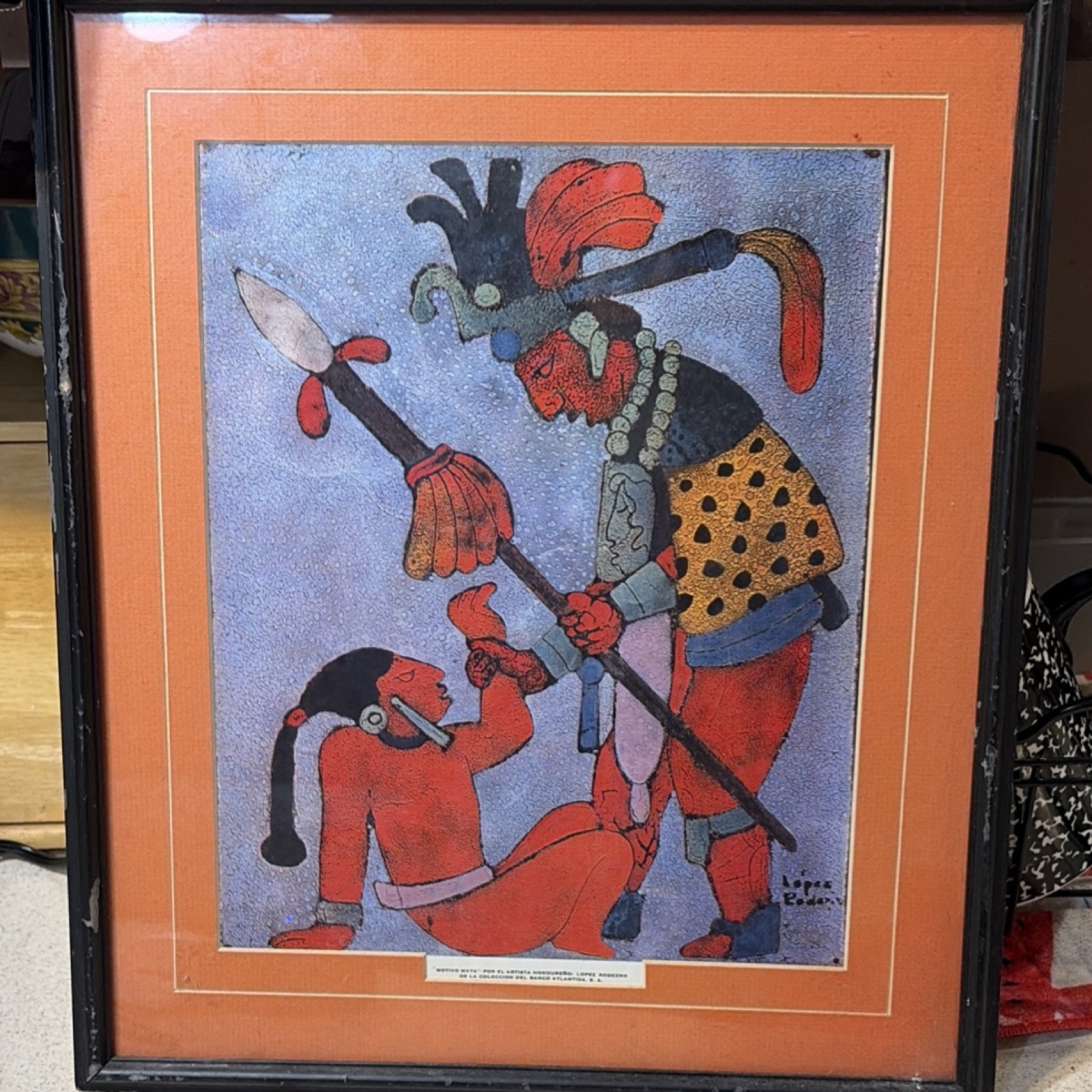 Lopez Rodezno 'Motivo Maya' Framed Figurative Painting Maya Honduras