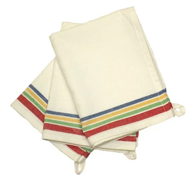 AUNT MARTHA'S 18-Inch by 28-Inch Package of 3 Vintage Dish Towels,Cotton, Multi Striped, Mu...
