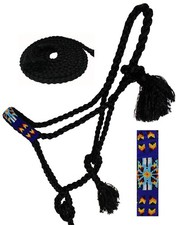 Nylon Horse Western Rope Braided Halter Lead w/ Beaded Noseband 606RT25
