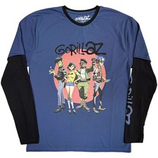 Gorillaz Layered Long Sleeve T-Shirt: Group Circle Rise (Denim Blue & Black) (Sl