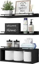 WOPITUES Floating Shelves for Wall with Cube Shelf, 15.7 inch, Black 