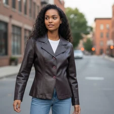 Vintage 90s Y2K Trilogy by Rampage Brown Faux Leather Lightweight Jacket, Medium