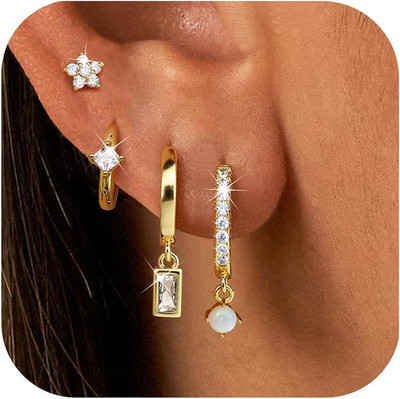 4 Paar Ohrringe Gold Set für Damen 14K Vergoldet Kleine Ohrstecker Hypoallergen 
