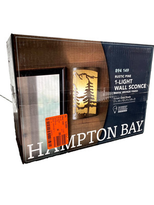 Hampton Bay Rustic Pine 1-Light Wall Sconces Rustic Bronze Sunset Glass Shade