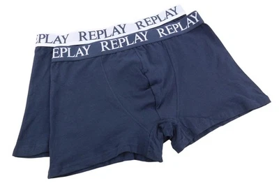 REPLAY Lot De 2 Boxers Trunks Élastique Coton Stretch Bleu Taille L - Photo 1/4
