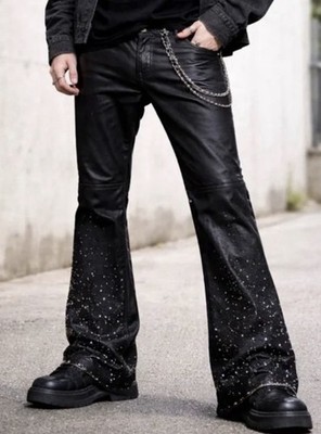 GUNZINIi Rhinestone Flare Denim Super Cool Street Wear Black Pants