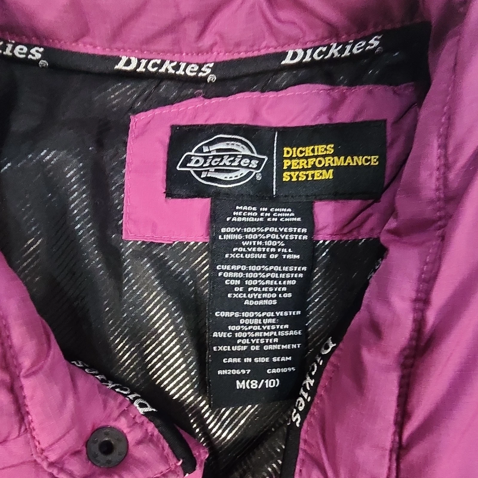 Dickies Performance System Pink Insulated Puffer Jacket Snap Front womens M image 6