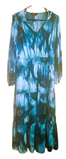 Simply Vera by Vera Wang Multi-Blue Tie Dye Maxi Tiered Dress (L)